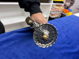 High Carbon Steel Blade Kirpan with Engraved Handle and Printed Blade.